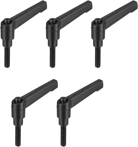 Vista 7 de uxcell 5 piezas de manija de palanca de sujeción ajustable M5 x 1.969 in de óxido negro métrico de acero al carbono macho roscado perillas de mano