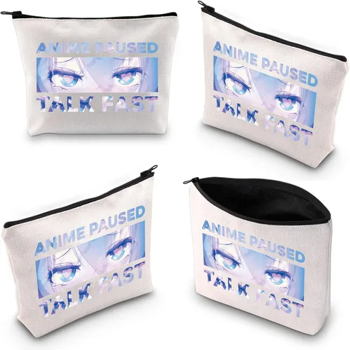 Vista 6 de WZMPA Bolsa de maquillaje para fanáticos del anime, regalo de anime para cosplay, anime, habla en pausa, bolsa de maquillaje rápida con cremallera