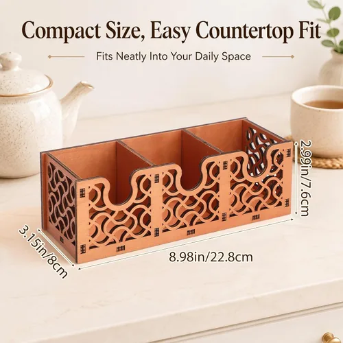 Vista 3 de Wooden Tea Bag Organizer with Decorative Cutout 3 Compartments