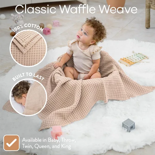 Vista 3 de Comfy Cubs Manta de bebé con tejido de punto gofre, manta de algodón de 40 x 40 pulgadas con diseño texturizado, manta ligera para cama, cuna Blush