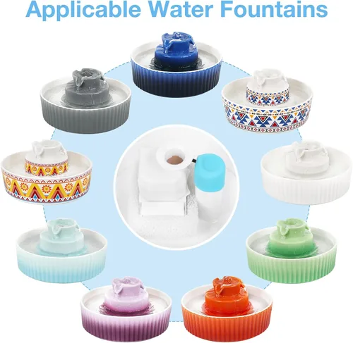 Vista 2 de Lawfery Paquete de 8 filtros de fuente de agua de cerámica para gatos, 8 filtros de fuente para gatos y 2 esponjas de prefiltro para fuentes de agua