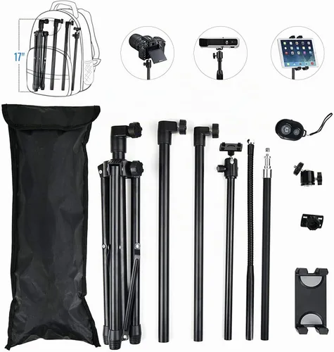 Vista 6 de Trípode para tableta para iPad Pro soporte de piso trípode para Surface Pro Samsung Tab S9+ soporte con control remoto giratorio de 360° ajustable