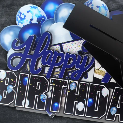 Vista 4 de LINGTEER Feliz 10º Cumpleaños Juego de Centros de Mesa de Acrílico Azul para Mesa - Brindemos por Diez Años Decoraciones de Regalo de Fiesta de 10º