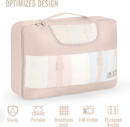 Vista 4 de Veken Juego de 10 cubos de embalaje para viajes, accesorios esenciales para vacaciones en la playa, cruceros, bolsas organizadoras de maleta