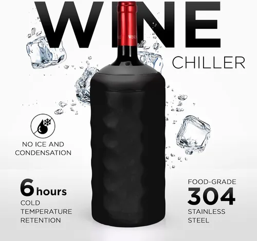 Vista 2 de Enfriador de vino premium - Enfriador de botella de acero inoxidable de 750ml, de doble pared y aislado al vacío - Mantiene el vino frío por más