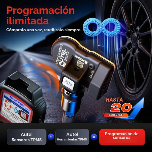 Vista 4 de Autel Juego de 4 sensores TPMS, sensor MX, sensor de presión de neumáticos MaxiTPMS 2 en 1 (315 MHz + 433 MHz), sensor OE de inserción programable