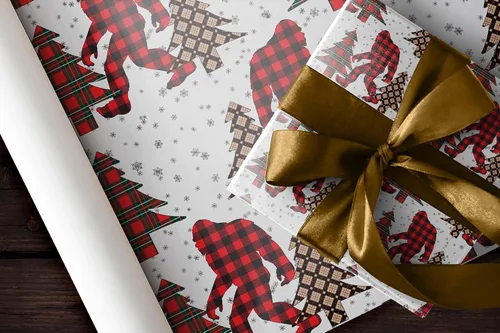 Vista 7 de Papel de regalo de lujo de Navidad con diseño de pie grande, papel de regalo grueso para árbol de Navidad, decoración de Navidad Sasquatch