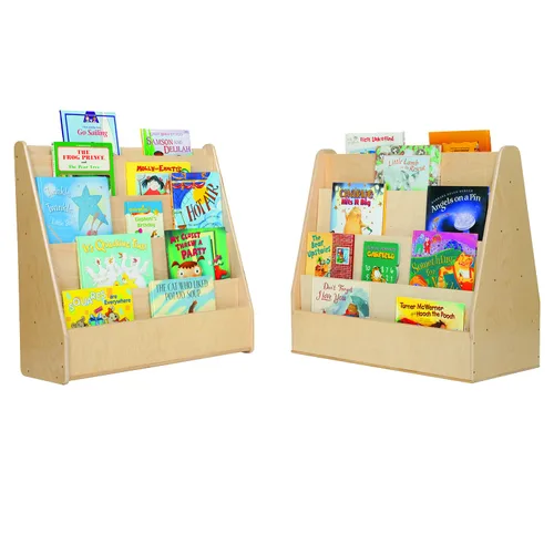 Vista 6 de Contender Carrito de libros de doble cara totalmente montado sobre ruedas, soporte de exhibición de libros de abedul báltico totalmente montado