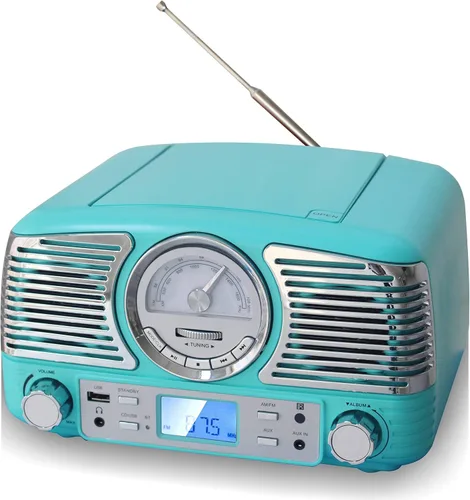 Vista 5 de TechPlay QT62BT CD estéreo compacto de diseño retro, con perilla giratoria AM/FM, recepción Bluetooth inalámbrica y puerto USB. con entrada auxiliar