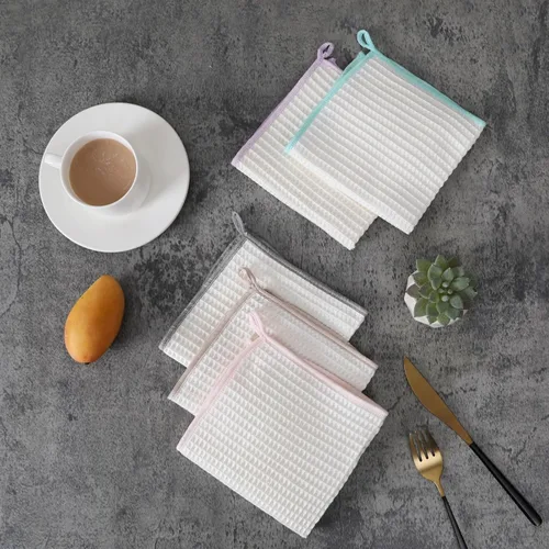 Vista 5 de Oeleky Paquete de 8 paños de cocina para platos, resistentes y absorbentes, para lavar platos, paños de limpieza de tejido de gofre de secado rápido