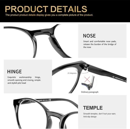 Vista 3 de K KENZHOU Gafas de bloqueo de luz azul para mujer con montura redonda