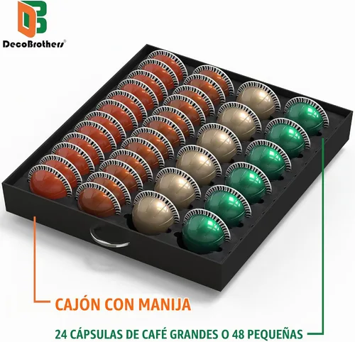 Vista 6 de Deco Brothers cajón de almacenamiento con soporte para cápsulas Nespresso vidrio templado, VertuoLine Negro
