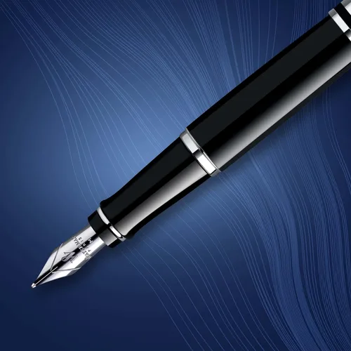 Vista 4 de Pluma estilográfica profesional de acero inoxidable con detalles dorados WATERMAN, Negro