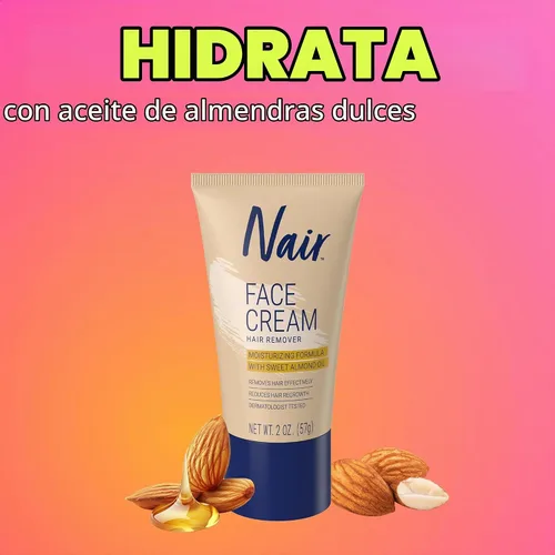 Vista 4 de Nair Crema hidratante para depilación facial, aceite de almendras dulces, botella de 2 onzas
