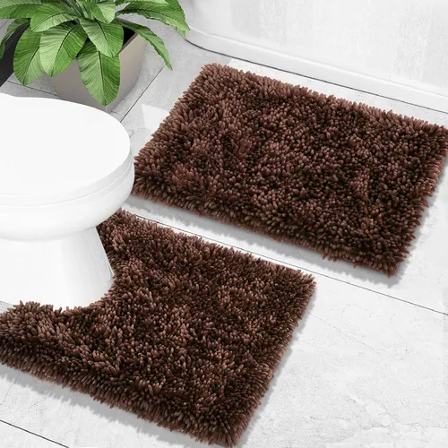 Vista 19 de Yimobra Juego de 2 alfombras de baño, alfombra de baño suave y absorbente y alfombra de inodoro en forma de U con respaldo antideslizante, alfombras