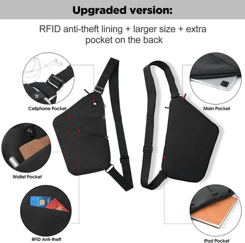 Vista 7 de BROADREAM Bolsa flexible personal para hombres y mujeres Antirrobo Slim Crossbody Bag Sling Chest Mochila para Deporte Viajes Casual Senderismo