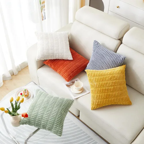 Vista 5 de Sunday Praise Paquete de 2 fundas de almohada decorativas de color blanco crema de 20 x 20 pulgadas, fundas de almohada cuadradas de pana suave a