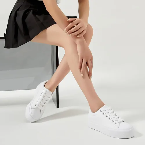 Vista 5 de BABUDOG Zapatos deportivos de plataforma de cuero sintético para mujer, zapatos de plataforma blanca antideslizantes, zapatos de tenis con cordones