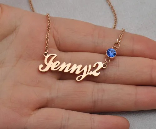Vista 6 de LikeFun Collar con nombre personalizado para uso diario con piedra natal para niñas