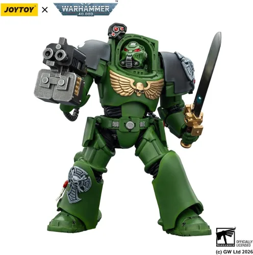 Vista 5 de JOYTOY Warhammer 40K 1/18 Figura de acción Salamanders Terminator 1 con espada de poder y bolter de tormenta modelo de 5.6 pulgadas, regalo