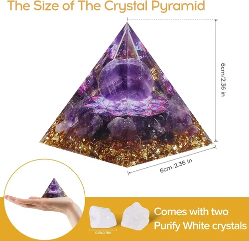 Vista 3 de Hopeseed Pirámide de orgón para energía positiva, cristales curativos de cristal de amatista natural de orgonita pirámide para reducir el estrés