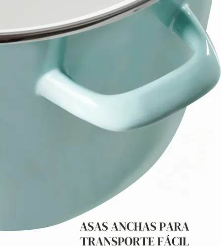 Vista 4 de Martha Stewart Thayer Olla de Caldo de 12 Cuartos de Galón Esmaltada sobre Acero Resistente a Rayones con Tapa – Azul Martha – Olla Duradera de Gran