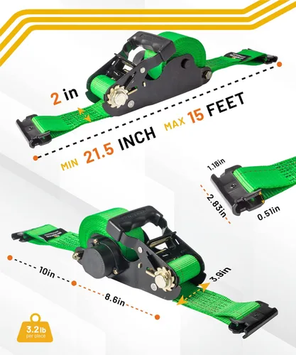 Vista 3 de Strapinno E-Track Correas Retráctiles de Amarre de Trinquete - 2 pulgadas x 15 pies Correa de Trinquete de Servicio Pesado con resistencia a