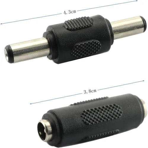 Vista 5 de RLECS 2 unids DC 0.217x0.083 in macho a macho conector de alimentación y 2 unids DC 0.217x0.083 in hembra a hembra adaptador de conector