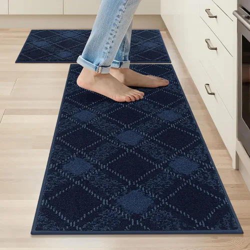Vista 14 de COSY HOMEER Juego de alfombras y tapetes de cocina 2 piezas antideslizantes, suaves alfombras de cocina para piso absorbentes y resistentes a Gris