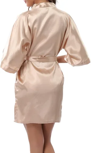 Vista 3 de Bata corta estilo Kimono de satén para mujer, para bodas, fiestas de novia, damas de honor