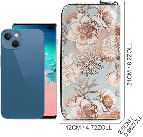 Vista 5 de APHISON Billetera para mujer, de gran capacidad, para tarjetas de crédito, RFID, monedero, luna, lindo, animal, floral, celular, pulsera, teléfono