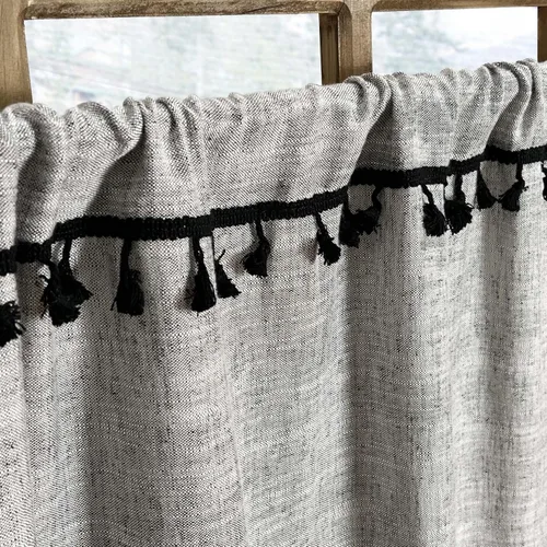 Vista 4 de Cortinas de cocina con borlas boho de 36 pulgadas de largo, modernas, de granja, de algodón y lino, cortinas cortas de cafetería para baño, ventana