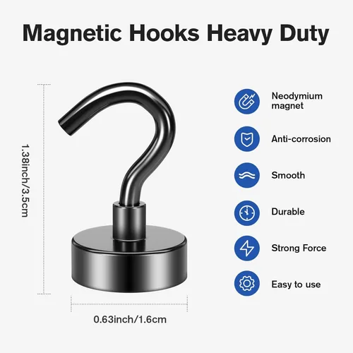 Vista 4 de Grtard 15 Pack Black Magnetic Hooks Heavy Duty, 30LBS Strong Neodymium Magnet Hooks for Hanging, Strong Magnetic Hooks for Cruise, Magnet with Hooks