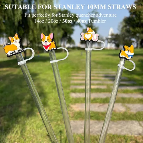 Vista 2 de Tapas de corgi para pajitas de Stanley Cup - Paquete de 4 Accesorios reutilizables de silicona para tazas Stanley Cup, tapas para pajitas