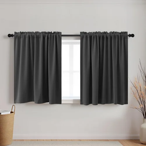 Vista 47 de Cortinas de café KOUFALL de 18 x 24 pulgadas para tratamientos de ventanas pequeñas, niveles de cortinas bohemias opacas para ventanas de RV y Beige