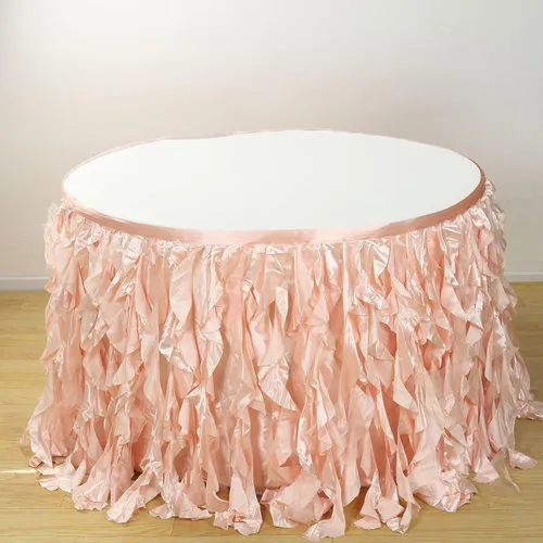 Vista 13 de Efavormart - Falda de mesa de tafetán de sauce rizado de 14 pies para cocina, comedor, catering, boda, fiesta de cumpleaños, eventos, color rosa