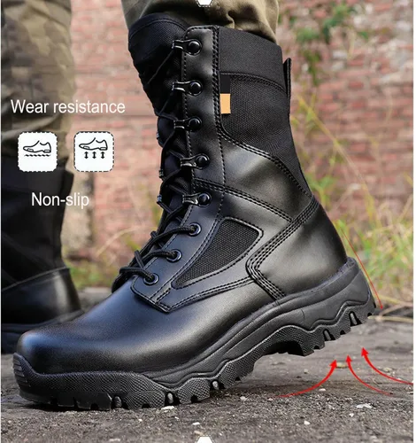 Vista 3 de Botas militares para hombre, botas tácticas, ligeras y duraderas, botas de trabajo al aire libre, combate, selva, antideslizantes, botas