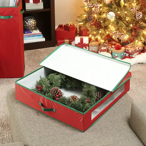 Vista 9 de Household Essentials - Envase de almacenamiento para coronas navideñas de 24 pulgadas, con asas, lados resistentes, mantiene las coronas libres