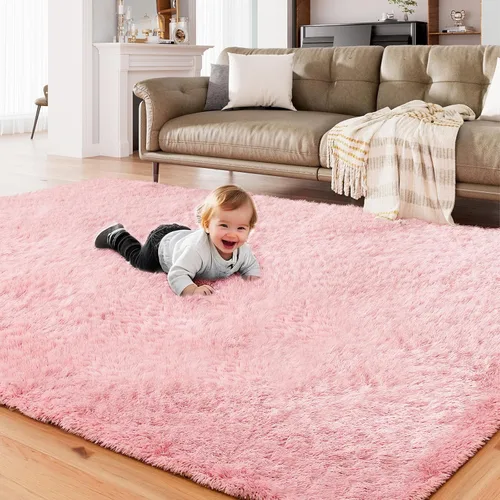Vista 3 de AMTOVO - Alfombras peludas para sala de estar, alfombra grande de 5 x 7 pies, rosada, esponjosa, de liquidación, alfombra para dormitorio, alfombra