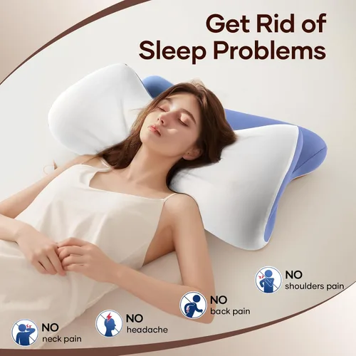 Vista 2 de isuke Almohada cervical cervical para dormir, almohada de espuma viscoelástica de contorno, almohada ergonómica de enfriamiento para dormir de lado