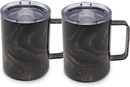 Vista 8 de Cambridge ECW3BLCB2DS Blue - Paquete de 2 vasos de vino de acero inoxidable con diseño de geoda de 12 onzas Azul