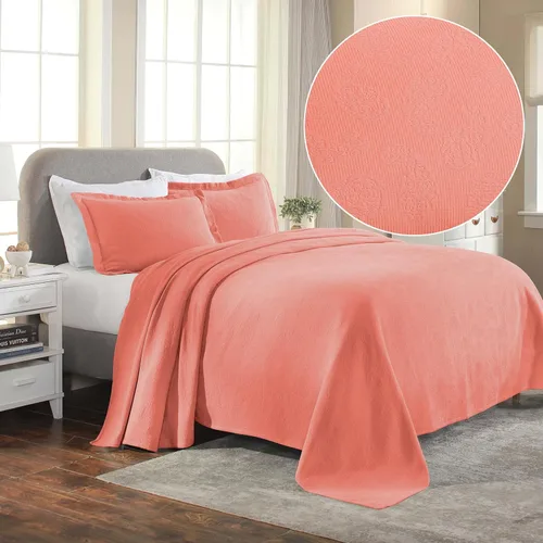 Vista 2 de Superior colcha de una plaza de jacquard y matelasse 100 % algodón de alta calidad, turquesa, individual, Coral, gemelo