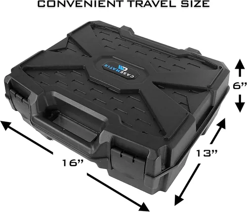Vista 4 de CASEMATIX Estuche de viaje para reloj con 42 ranuras para portarrollos de reloj, resistente a los impactos con caja de reloj de espuma