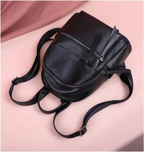 Vista 7 de COOLCY Mochila de cuero genuino para mujer, mochila elegante multifuncional para mujer, Negro -, Casual