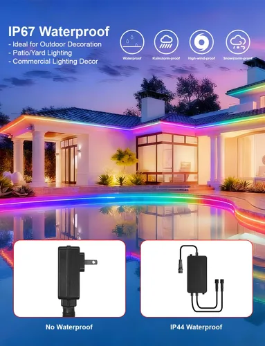 Vista 2 de Luces de tira LED COB, RGB Smart IC, IP67 Impermeable, Regulable 20FT/6M, Tira de luz con flujo de color con control de aplicación y sincronización