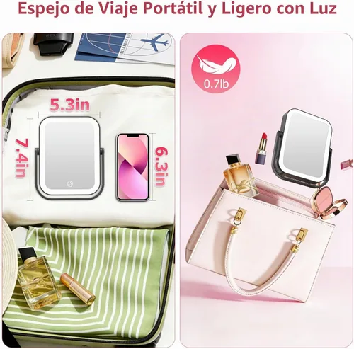 Vista 4 de FUNTOUCH Espejo de aumento de viaje 30X/1X con luz, negro