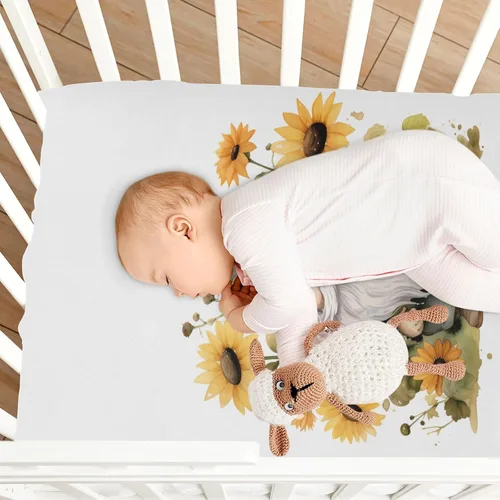 Vista 8 de Fitted Crib Sheets Gnome Sunflowers Mini Crib Sheets for Boy & Girl Toddler Mattress Sheets Playard Sheet 21216174