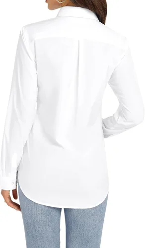 Vista 4 de J.VER Camisa de vestir de manga larga con botones para mujer, blusa de trabajo elástica y sólida