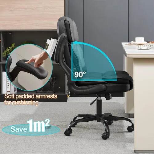 Vista 3 de Silla de escritorio de oficina, sillas de sala de conferencias, silla ejecutiva de cuero con respaldo medio, silla ergonómica para computadora