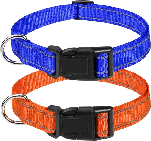 Vista 10 de Collares reflectantes de nailon para perros, 2 unidades, con hebilla de liberación rápida, collares de nailon de seguridad ajustables para perros